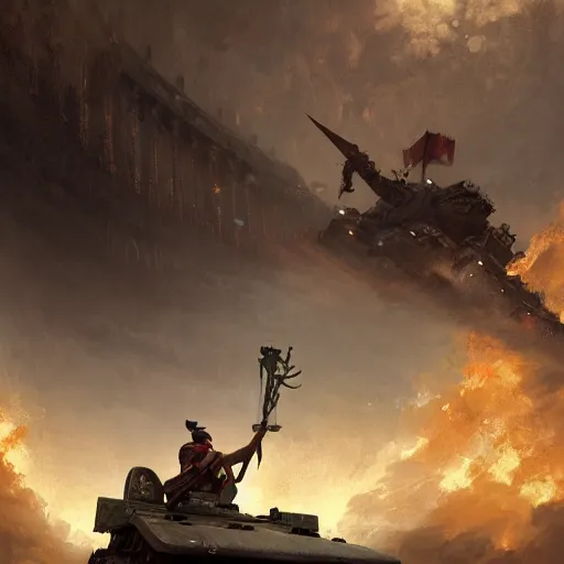 Prompt: a filipino man sitting on a tank holding a scepter and eating popcorn, fantasy colosseum background, fantasy, digital painting, volumetric light, intricate, sharp, focus, bloom, illustration, highly detailed, concept art, matte, ruan jia, randy vargas, greg rutkowski