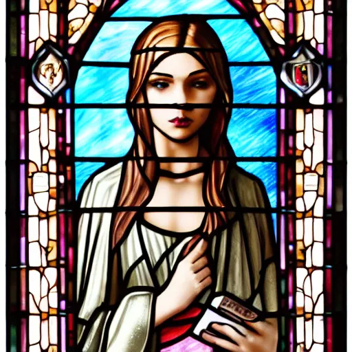 Prompt: beautiful face young woman inscribed on stained glass of gothic church, dynamic lighting, cinematic, establishing shot, extremely high detail, shining, photo realistic, cinematic lighting, intricate line drawings, 8k resolution