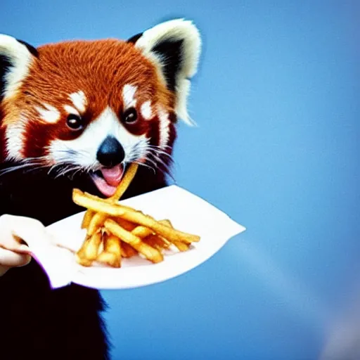 Prompt: red panda darth vader eating fries