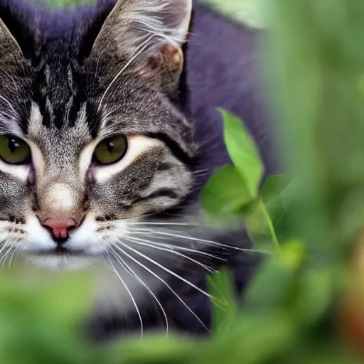 Image similar to a fuzzy cat stalks an apple