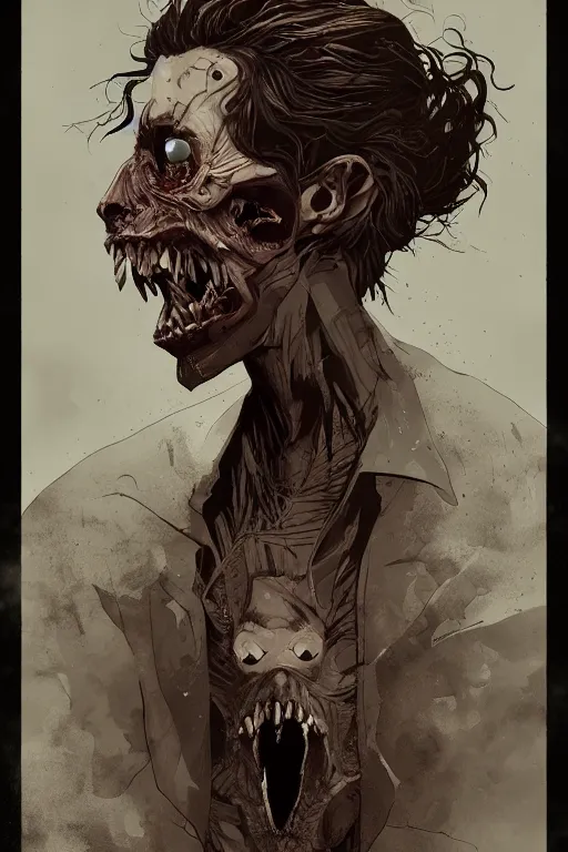 Image similar to keith buckley in sleepy hollow, full body, big two toned eyes, teeth gritted, horror, intricate details, cinematic, epic, realistic, anatomy, tomer hanuka, uplight, artstation, photorealistic, scary