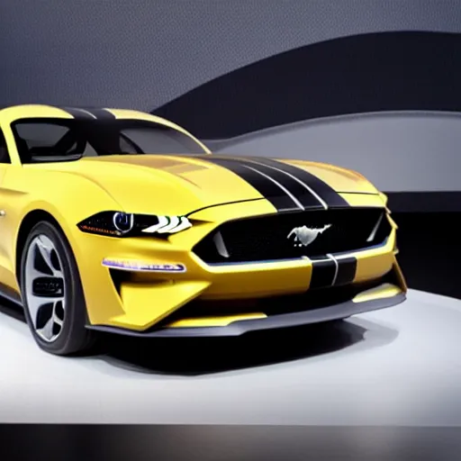 Image similar to the new ford mustang bus concept car, press photos, highly detailed