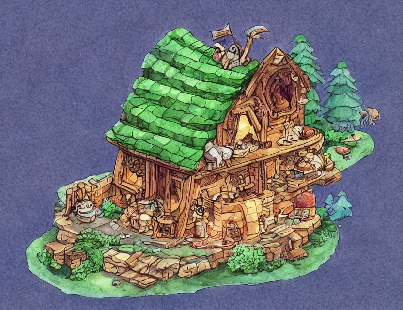 Image similar to cute and funny, a magicians cabin carved into a mountain, centered award winning watercolor pen illustration, isometric illustration by chihiro iwasaki, tiny details by artgerm and watercolor girl, sharply focused