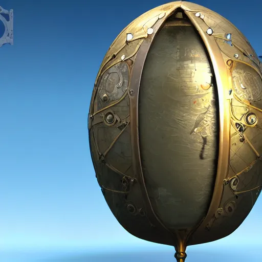 Prompt: enormous flying faberge egg containing a city, sky, steampunk, fantasy art, unreal engine,