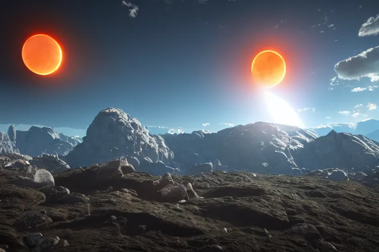 Prompt: surreal nuclear blast eclipse, rocky mountains, highly detailed, photorealistic shot, bright studio setting, studio lighting, crisp quality and light reflections, unreal engine 5, quality render