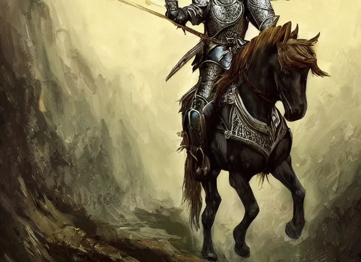 Image similar to knight on horseback, fantasy art, very detailed, beautiful