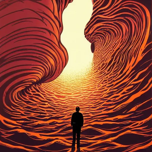 Image similar to a man standing in front of a giant wave, poster art by Jeffrey Smith, behance contest winner, pop surrealism, concert poster, poster art, movie poster