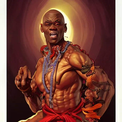 Image similar to ruby rhod as dhalsim street fighter, 4 k, ultra realistic, detailed focused art by artgerm and greg rutkowski and alphonse mucha