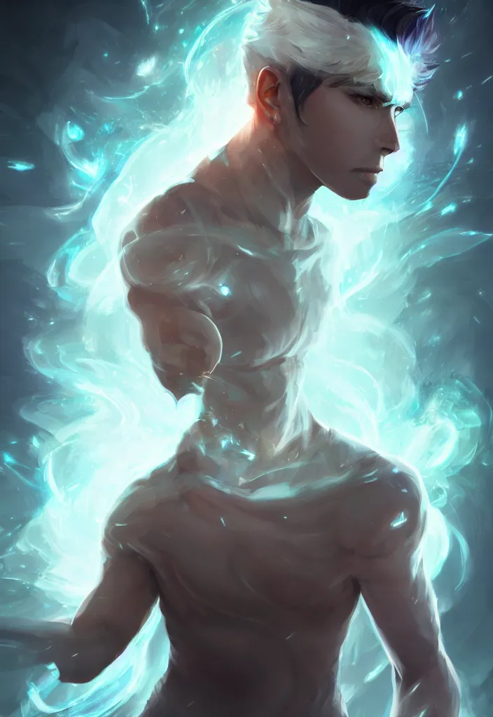 Prompt: a human elemental sorcerer, blurred environment background, magic effects, white skin, portrait, male, sharp focus, digital art, concept art, post processed, dynamic lighting, by emylie boivin and rossdraws