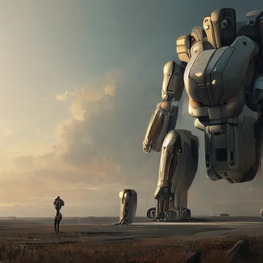 Image similar to a giant female robot in the distance, digital art, 8 k resolution, unreal engine, highly detailed, photorealistic by wlop, greg rutkowski