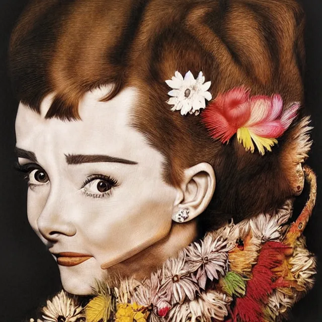 Image similar to a beautiful profile portrait of audrey hepburn, animals, by giuseppe arcimboldo, photo realistic, realistic materials.