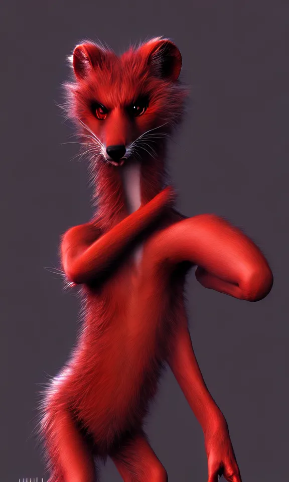 Image similar to furry - male - red - black - weasel - chaos theorist - fursona uhd ue 5 visual novel pc game expressions, photorealistic