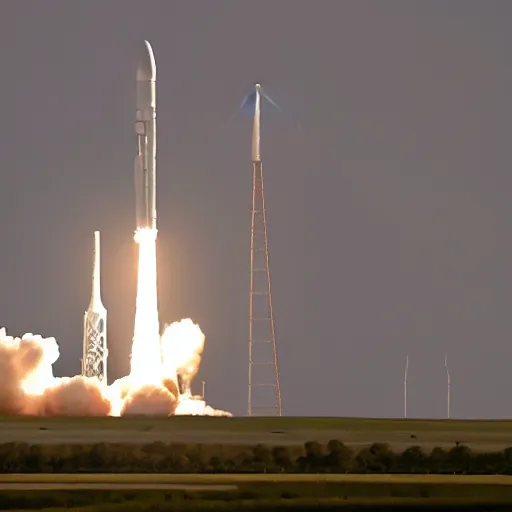 Image similar to The Space Launch System rocket in flight, eclipsed by the American Flag in the foreground, photorealistic