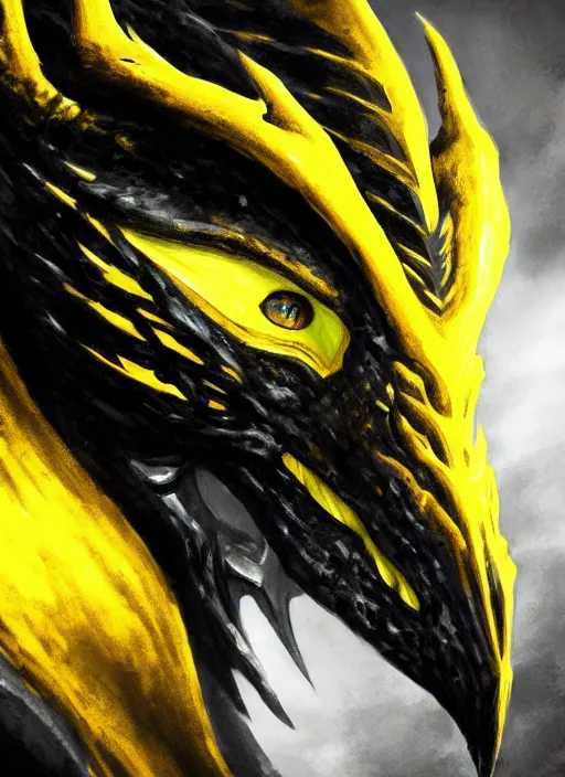 Image similar to closeup portrait of black dragon head with yellow eyes, ultra realistic, fantasy, magic, dnd,