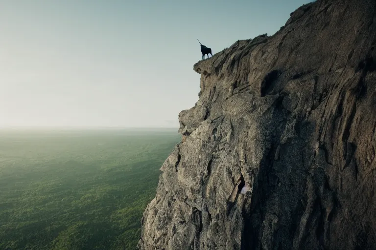 Image similar to beautiful black unicorn on top of a cliff natural lighting by Emmanuel Lubezki