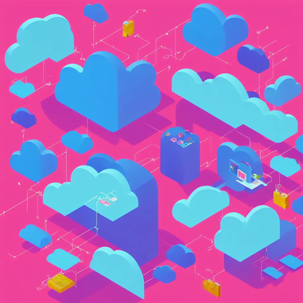 Image similar to a simple micro-service deployed to a datacenter, cloud, security, attack vector, trending on Artstation, painting by Jules Julien, Leslie David and Lisa Frank, muted colors with minimalism