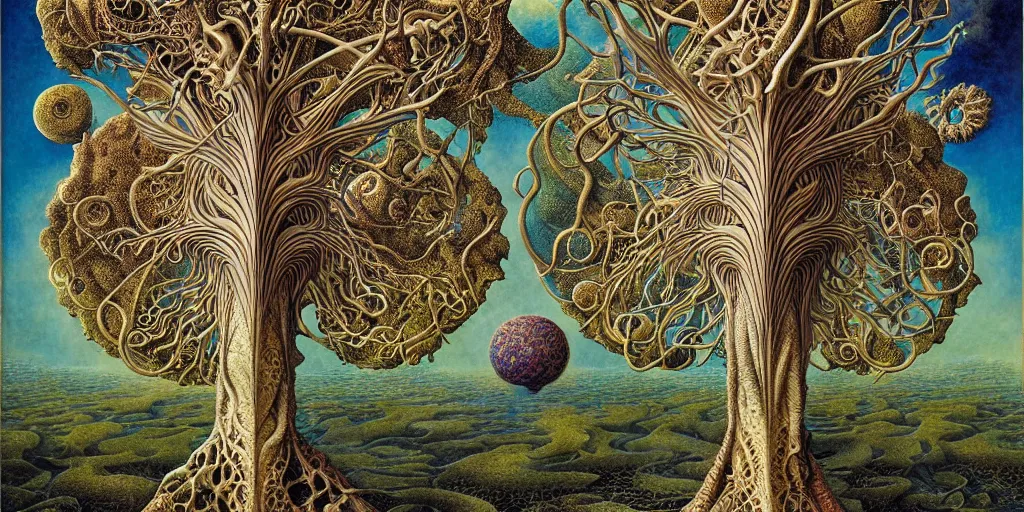 Image similar to tree of life by roger dean and andrew ferez, art forms of nature by ernst haeckel, divine chaos engine, symbolist, visionary, art nouveau, botanical fractal structures, organic, detailed, realistic, surreality