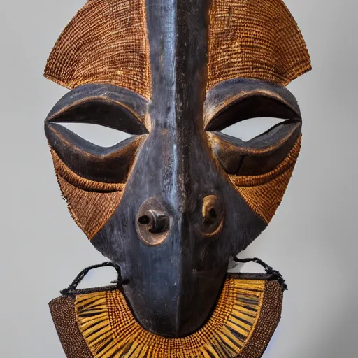 Prompt: African mask in a museum, photography, realistic 4k