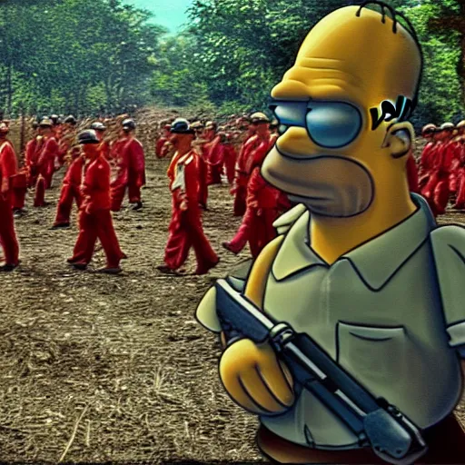 Image similar to Homer Simpson joins the Vietcong red army in the Vietnam war, Real Event, Historical Event, Realistic, HDR, Clear Image,