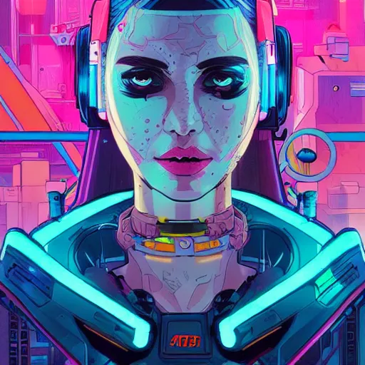 Prompt: comic book illustration, a portrait of a cybernetic raver girl, cyberpunk concept art by josan gonzales, highly detailed, intricate, sci-fi, sharp focus, Trending on Artstation HQ, deviantart