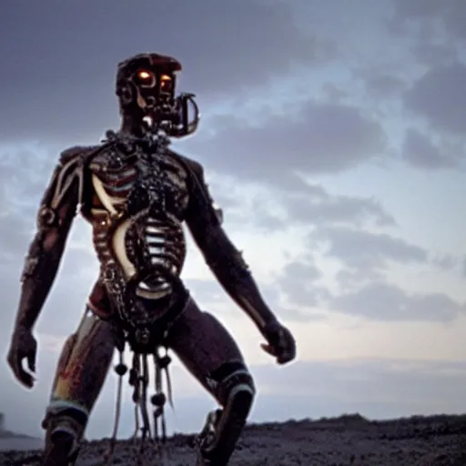 Prompt: movie still of aztec cyborg, cinematic composition, cinematic light, by alejandro jodorosky and david lynch