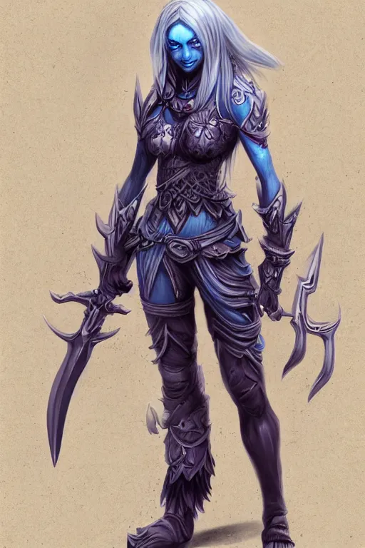 Image similar to a drow warrior, highly detailed, digital art, sharp focus, trending on art station, dungeons and dragons, anime art style