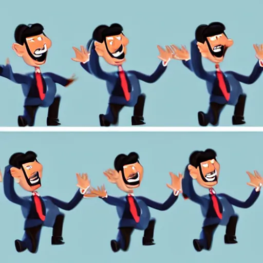 Image similar to a sequence of frames of a cartoon man waving his arm from left to right, separated into equally sized frames from a flip - book animation