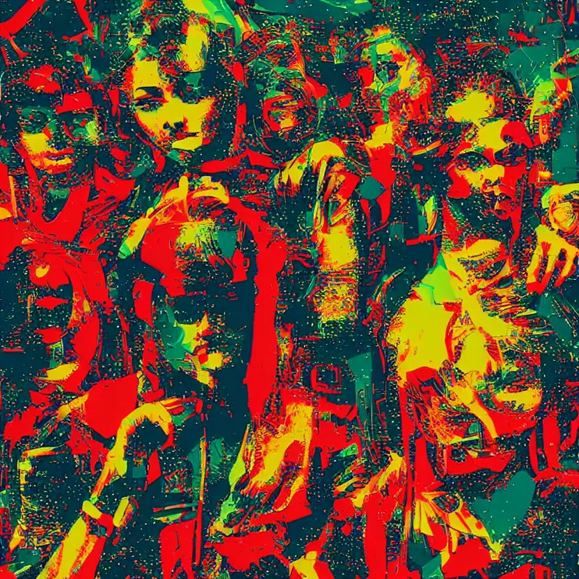 Image similar to stunning women in a epic dystopia , a pop art painting by Derek Gores, shutterstock contest winner, pop art, anaglyph effect, glitch art, anaglyph filter