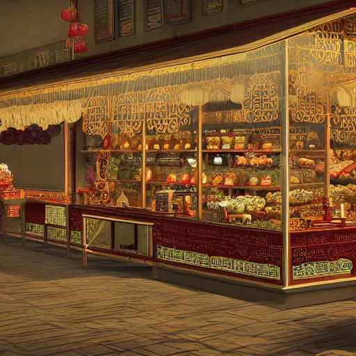 Image similar to a beautiful hyperdetailed render of roasted string hotpot elementary small shop, from china, with merchant logo, simply style, fine delicate structure, chinese style, victo ngai, 4 k hd