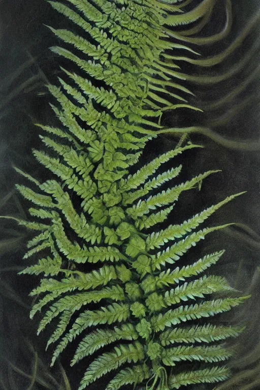 Prompt: painting of ferns by hr giger and Greg mumford