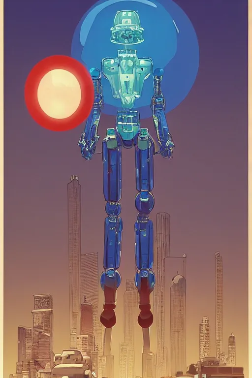 Prompt: an transparent glass portrait of a stylish mecha robot wearing sunglasses holding an orb while standing in front of a massive crowd, by kawase hasui, yoshiyuki sadamoto, studio ghibli, moebius and edward hopper, colorful flat surreal design, xray hd, 8 k, artstation
