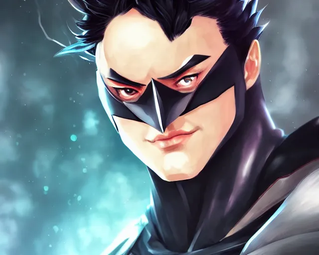 Image similar to portrait of anime batman, by jessica oyhenart, trending on art station, pixiv top monthly, cinematic, league of legends splash art, anime