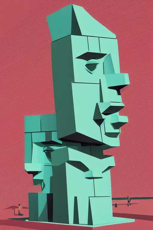 Image similar to cubist moai statue cutout digital illustration cartoon colorful beeple