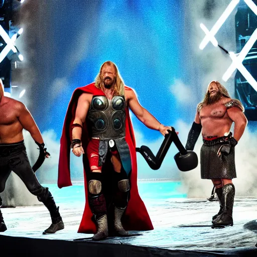 Image similar to triple h as thor entering the entrance of wwe stage