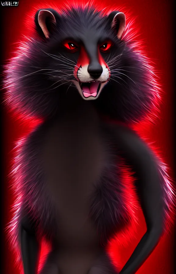 Image similar to furry - male - red - black - weasel - chaos theorist - fursona uhd ue 5 visual novel pc game expressions, photorealistic