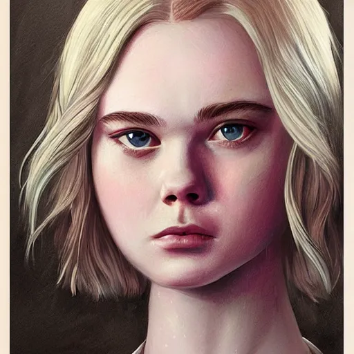 Image similar to Elle Fanning, highly detailed, portait, character art by Fiona Staples.