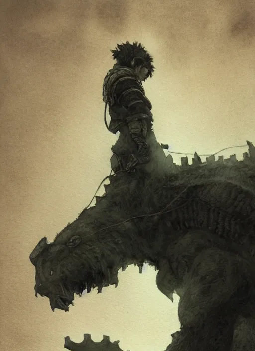 Image similar to portrait, Shadow of the Colossus, watercolor, dramatic lighting, cinematic, establishing shot, extremely high detail, foto realistic, cinematic lighting, pen and ink, intricate line drawings, by Yoshitaka Amano, Ruan Jia, Kentaro Miura, Artgerm, post processed, concept art, artstation, matte painting, style by eddie mendoza, raphael lacoste, alex ross