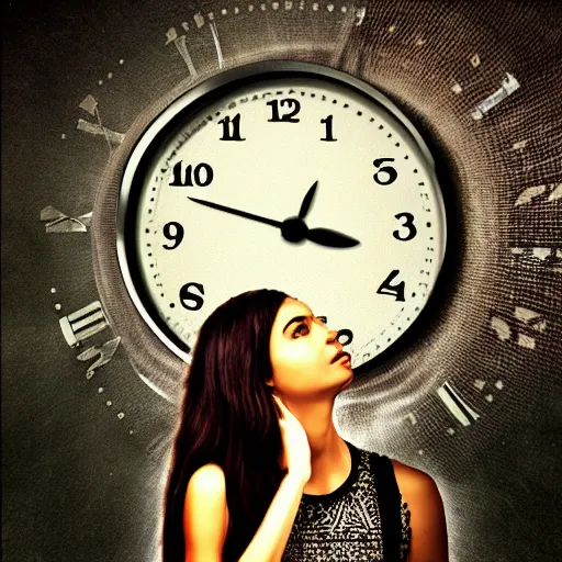 Prompt: If the concept of time was a girl, digital art, fantastic composition, astonishing detail, award winning, beautiful lighting