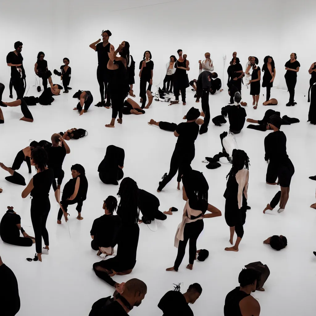 Image similar to a white space and a black subject contemporary art performance