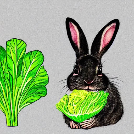 Image similar to a rabbit drawing a picture of a lettuce leaf