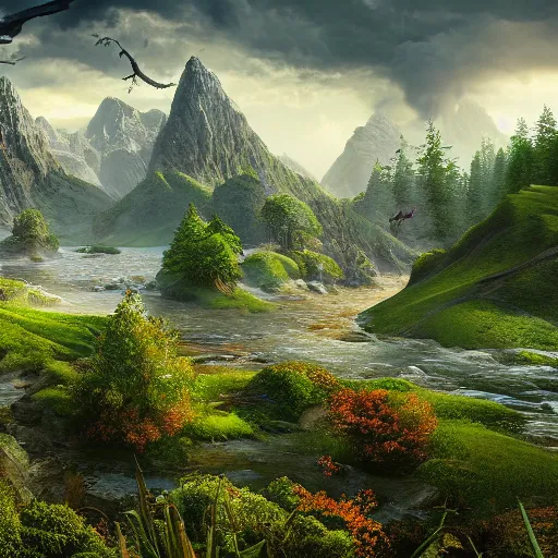 Image similar to A realistic beautiful natural landscape, 4k resolution, hyper detailed