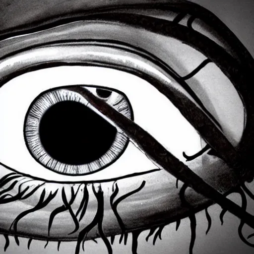 Image similar to dramatic, creepy, hyper realistic eyeball monster with shadow tentacles, dynamic, dark moody lighting