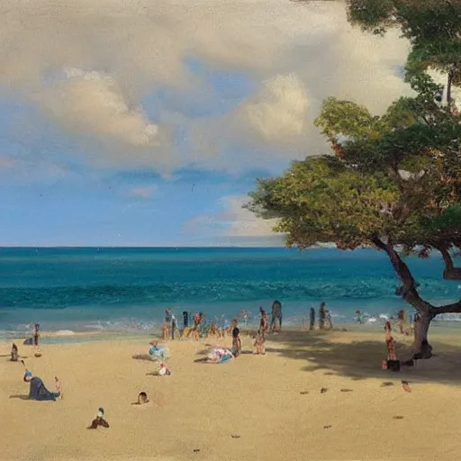 Prompt: a beach, realism, classical painting, ghibli