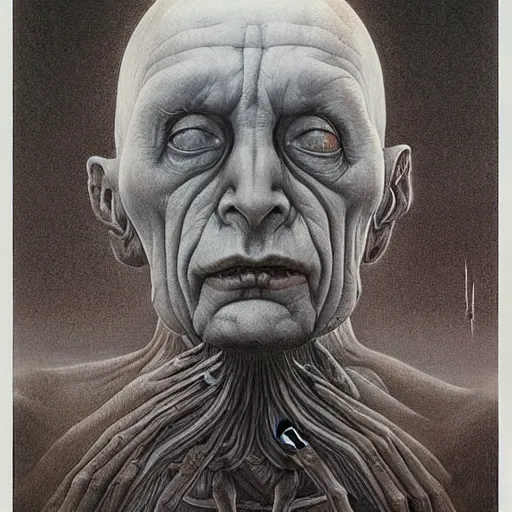 Prompt: Zdzisław Beksiński by Gerald Brom