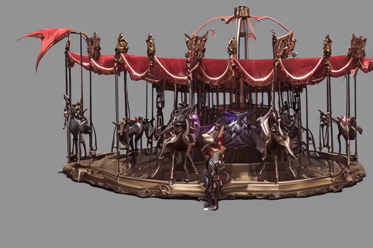 Image similar to 3d sculpt of an evil ironwork carousel, artstaton, League of Legends, red dead redemption2, overwatch, digital illustration