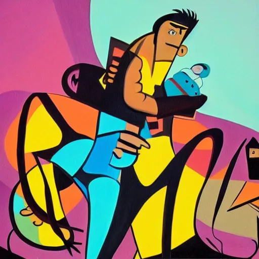 Prompt: a painting genndy tartakovsky did when he was deeply schizophrenic