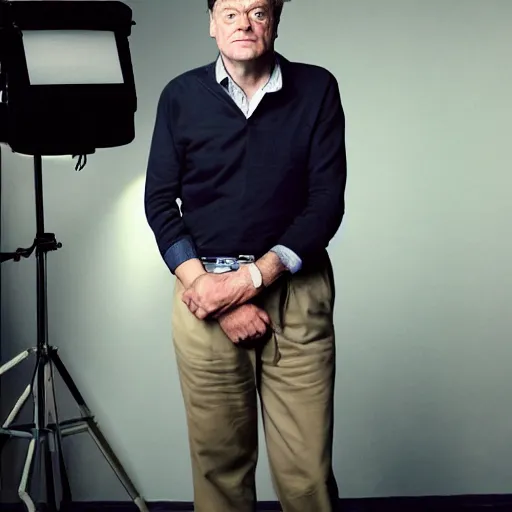 Image similar to uhd candid photo of stephen j. fry, with accurate face, uhd, studio lighting, correct face, photo by annie leibovitz