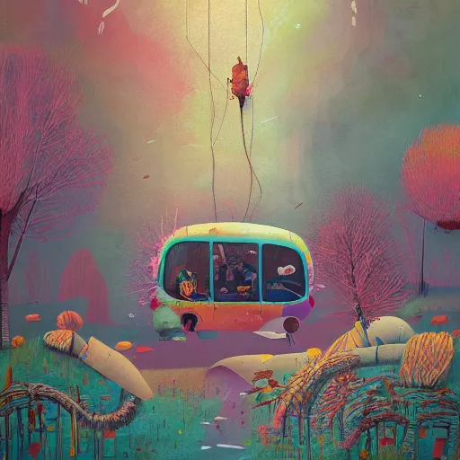 Image similar to a beautiful painting of a naturaleza alieniegena y extranas figuras, todo hecho con papel de pinata, mandala, grunge textures con explosion of color, simon stalenhag, gediminas pranckevicius