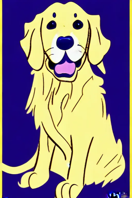 Image similar to golden retriever, cartoon, disney style, sharp lines