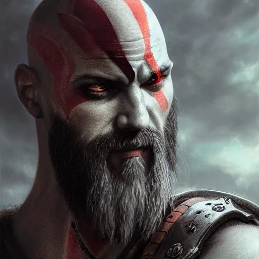 Image similar to portrait of kratos, intricate artwork, concept art, octane render, deviantart, cinematic, key art, hyperrealism, iridescent accents, portrait photograph, nikon 3 5 mm, photograph by greg rutkowski